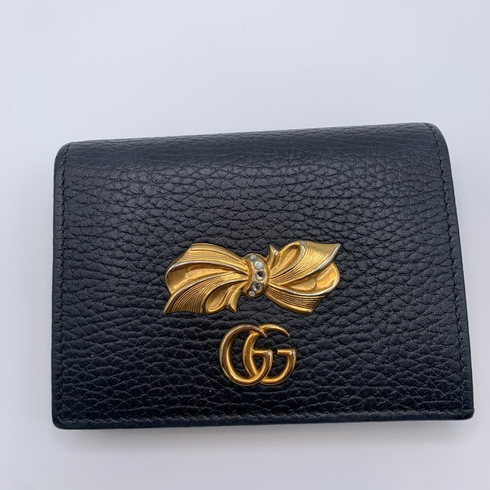 Preowned Gucci Black GG Bow Marmont Wallet